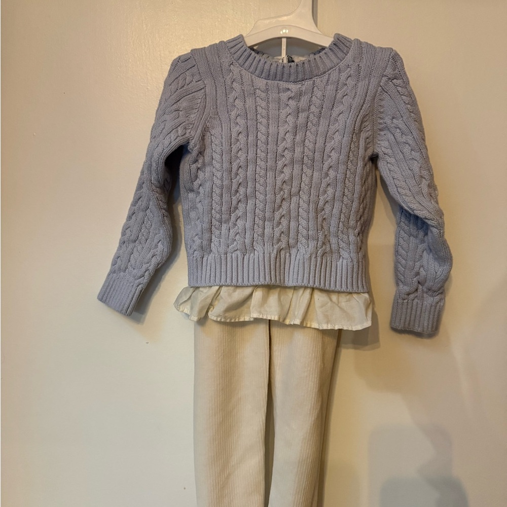 Janie & Jack Cable Knit Sweater with Ruffle Hem and Ribbed Leggings